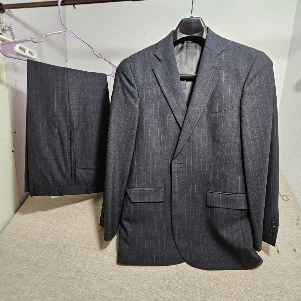Brooks Brothers Suit Mens 40R 34x31 Charcoal Grey Pinstripe 346 Stretch Wool